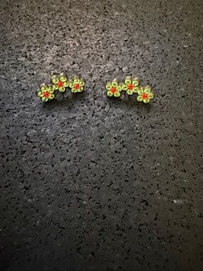 Michal negrin crawler Green and Red Floral Cluster Stud Earrings